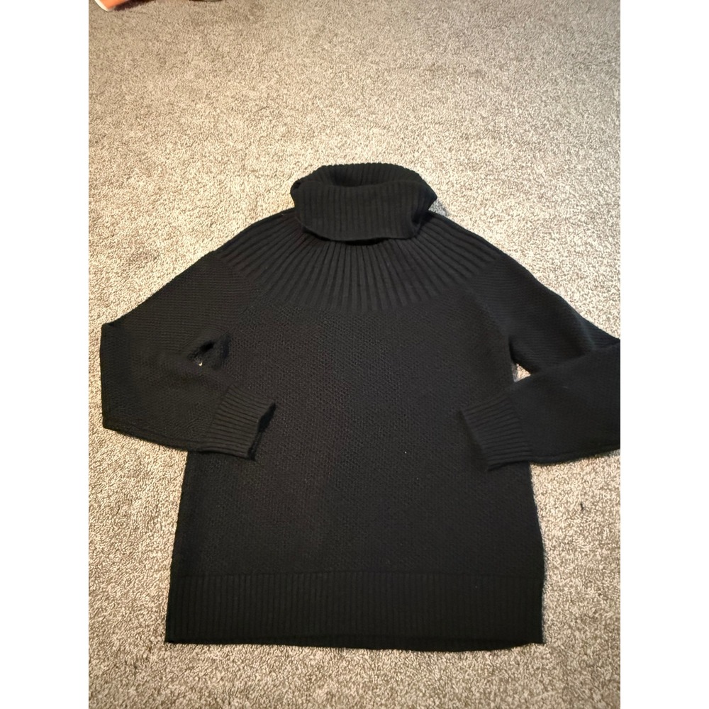 J.Crew Black Textured Knit Ribbed Yoke Turtleneck Sweater Women Medium